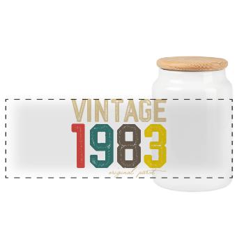 Originaldruck von 1983 - Panorama Keksdose mit Holzdeckel - Weiß - Vorne