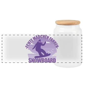 Snowboard Snowboarderin Mädchen Skiurlaub Geschenk - Panorama Keksdose mit Holzdeckel - Weiß - Vorne