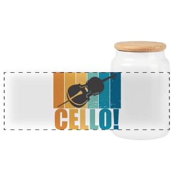 Cello Vintage Instrument Musician Gift - Panoramic Cookie Jar with Wooden Lid - white - Front