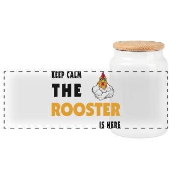 Reste calme, le coq est là. - Boîte à biscuits avec couvercle en bois - blanc - Devant
