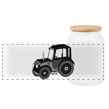 schwarz weißer Traktor in 3D für Trecker Fans - Panorama Keksdose mit Holzdeckel - Weiß - Vorne