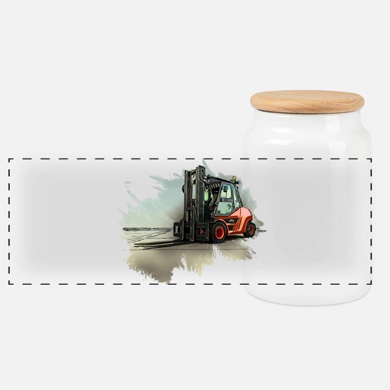 Gabelstapler - Panorama Keksdose mit Holzdeckel - Weiß