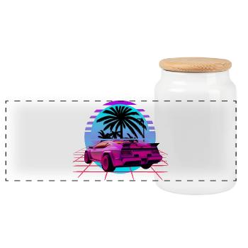 Retro Wave Sport Auto Vaporwave Sunset - Panorama Keksdose mit Holzdeckel - Weiß - Vorne