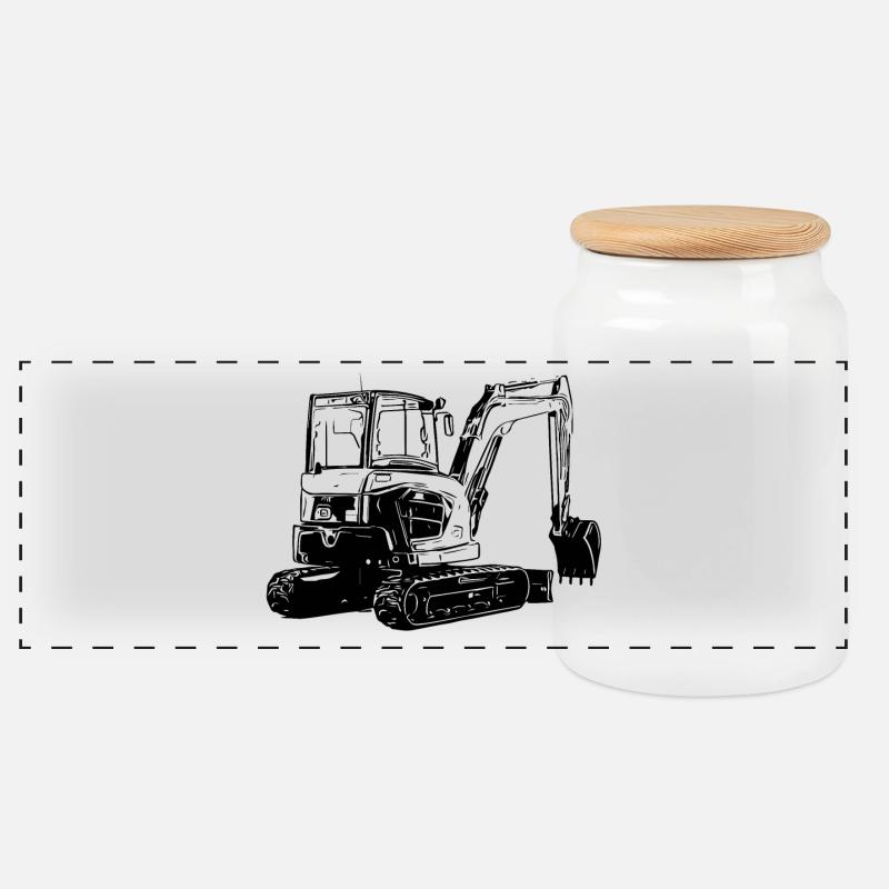 Kleiner Bagger - Panorama Keksdose mit Holzdeckel - Weiß
