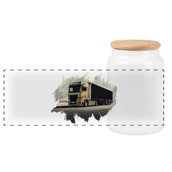 LKW Truck - Panoramic Cookie Jar with Wooden Lid - white - Front