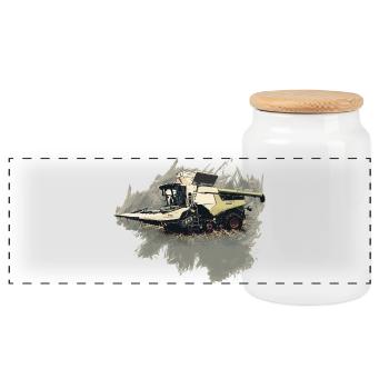 Corn Picker Combine Harvester Tractor - Panoramic Cookie Jar with Wooden Lid - white - Front