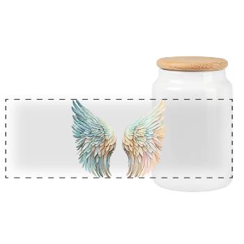 Verspiegelte pastellfarbene Engelsflügel - Panorama Keksdose mit Holzdeckel - Weiß - Vorne