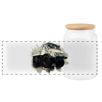Unimog Oldi - Panoramic Cookie Jar with Wooden Lid - white - Front