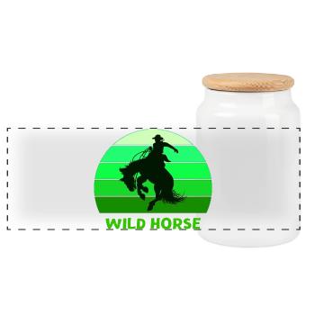 Wildpferd, Far West, Wildnis - Panorama Keksdose mit Holzdeckel - Weiß - Vorne