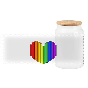 Rainbow Heart Design - Panoramic Cookie Jar with Wooden Lid - white - Front