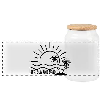 Mer, soleil et sable (noir) - Boîte à biscuits avec couvercle en bois - blanc - Devant