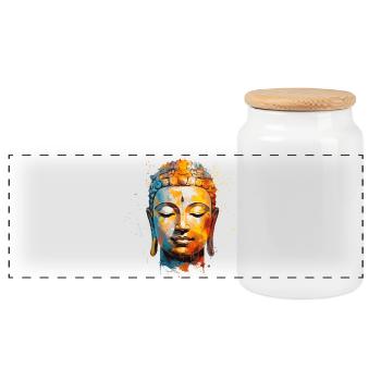Conception de Bouddha - Boîte à biscuits avec couvercle en bois - blanc - Devant