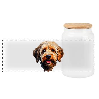  Hund in Polygon Stil - Panorama Keksdose mit Holzdeckel - Weiß - Vorne