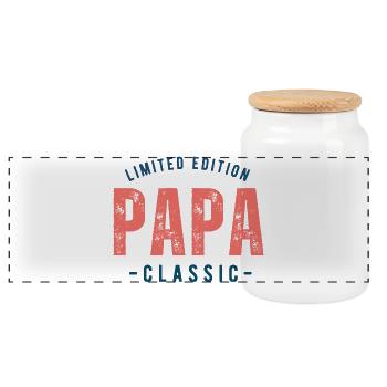 Geschenk 'Limited Edition Papa Classic' - Panorama Keksdose mit Holzdeckel - Weiß - Vorne
