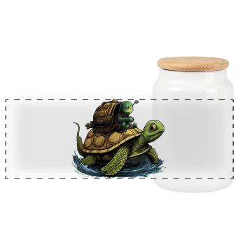 Petit escargot vert peut être vu par la tortue m - Boîte à biscuits avec couvercle en bois - blanc - Devant