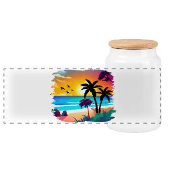 Summer Sunset Beach Watercolor - Panoramic Cookie Jar with Wooden Lid - white - Front