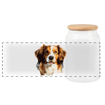 Kooikerhondje im Polygon Style - Panorama Keksdose mit Holzdeckel - Weiß - Vorne