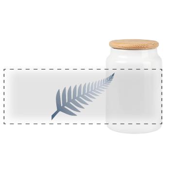 New Zealand Silver Fern - Panoramic Cookie Jar with Wooden Lid - white - Front