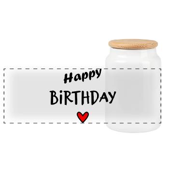 HAPPY BIRTHDAY. HAPPY BIRTHDAY. ANNIVERSARY. - Panoramic Cookie Jar with Wooden Lid - white - Front