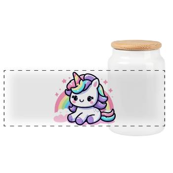Illustration mignonne de licorne arc-en-ciel - Boîte à biscuits avec couvercle en bois - blanc - Devant