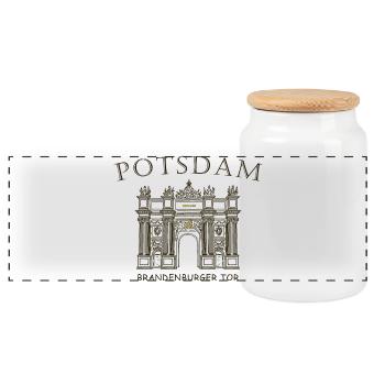 Potsdam, Brandenburger Tor, Deutschland Zeichnung - Panorama Keksdose mit Holzdeckel - Weiß - Vorne
