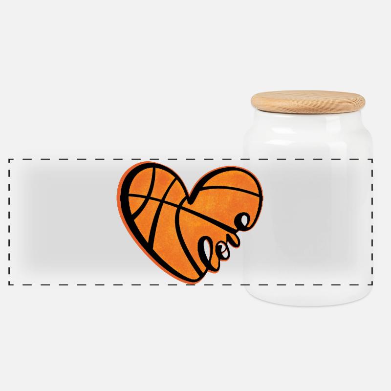 Basketballherz mit Liebe - Panorama Keksdose mit Holzdeckel - Weiß