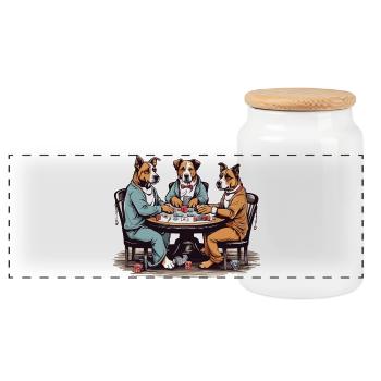 Drei Hunde Spielen Poker - Panorama Keksdose mit Holzdeckel - Weiß - Vorne