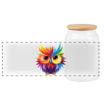 Colorful owl design - Panoramic Cookie Jar with Wooden Lid - white - Front