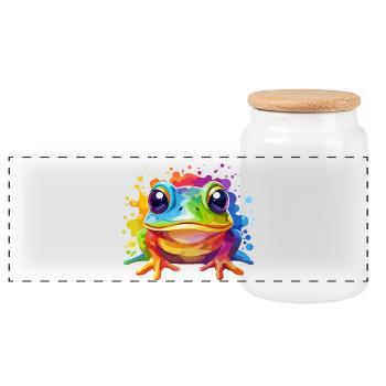 Frosch Design bunt - Panorama Keksdose mit Holzdeckel - Weiß - Vorne