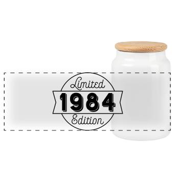 Année de naissance : 1984 - Boîte à biscuits avec couvercle en bois - blanc - Devant