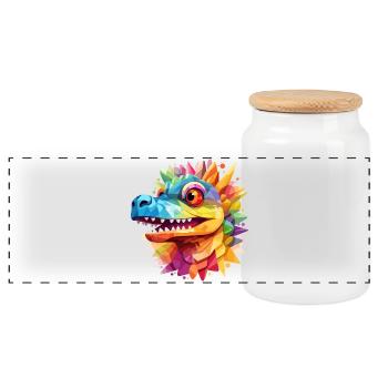 colorful dragon - Panoramic Cookie Jar with Wooden Lid - white - Front