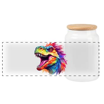 Tyrannosaurus rex Design - Panoramic Cookie Jar with Wooden Lid - white - Front
