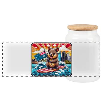 Quokka Australien Sydney Design - Panorama Keksdose mit Holzdeckel - Weiß - Vorne
