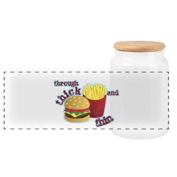 Burger avec frites - Boîte à biscuits avec couvercle en bois - blanc - Devant