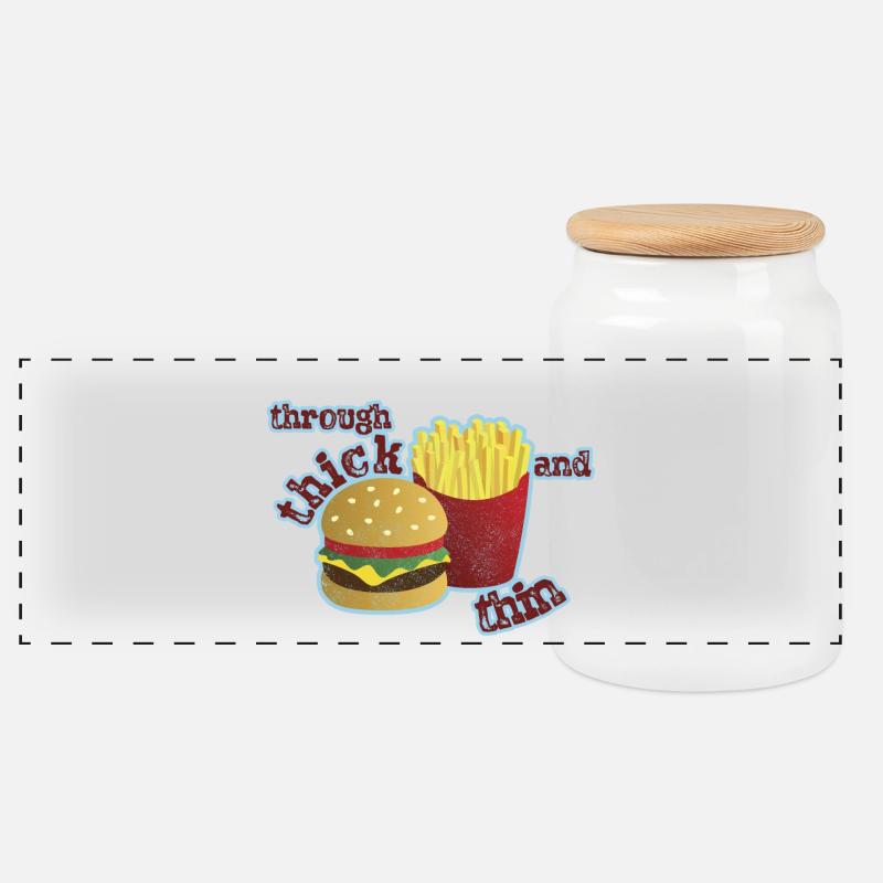 Burger mit Pommes - Panorama Keksdose mit Holzdeckel - Weiß