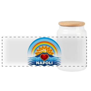Naples Coeur Vésuve Soleil et Arc-en-ciel - Boîte à biscuits avec couvercle en bois - blanc - Devant