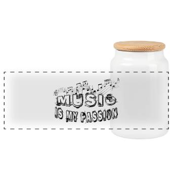 La MUSIQUE est ma passion avec les partitions - Boîte à biscuits avec couvercle en bois - blanc - Devant