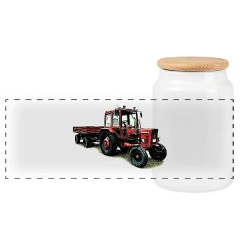 Belarus MTS 80 mit Anhänger - Panorama Keksdose mit Holzdeckel - Weiß - Vorne