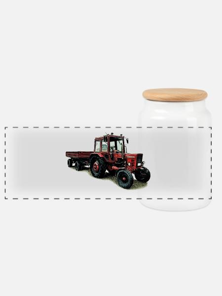 Belarus MTS 80 mit Anhänger - Panorama Keksdose mit Holzdeckel - Weiß