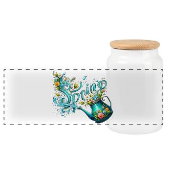 spring gießkanne let it grow frühling blumen - Panorama Keksdose mit Holzdeckel - Weiß - Vorne