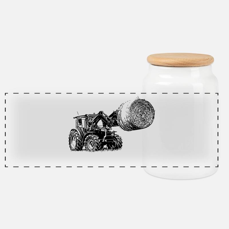 Traktor MFF 4700 M mit Strohballen - Panorama Keksdose mit Holzdeckel - Weiß