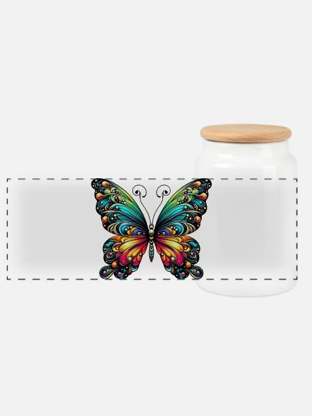 Schmetterling - Panorama Keksdose mit Holzdeckel - Weiß