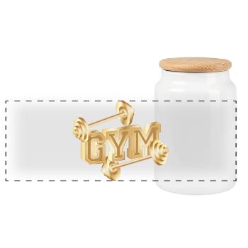 Typographie d’haltères dorée pour les amateurs de gym - Boîte à biscuits avec couvercle en bois - blanc - Devant