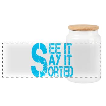 Motivational dollar symbol with slogan - Panoramic Cookie Jar with Wooden Lid - white - Front