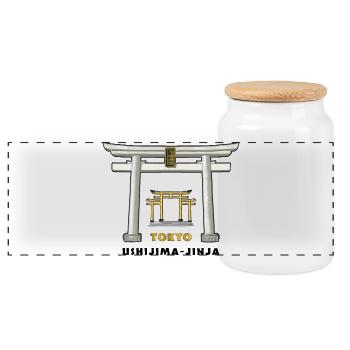 Tokyo, Ushijima-jinja, Torii, Japan Zeichnung - Panorama Keksdose mit Holzdeckel - Weiß - Vorne