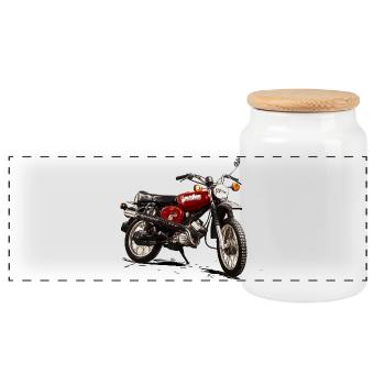 S51 Enduro Simson Motorrad - Panorama Keksdose mit Holzdeckel - Weiß - Vorne