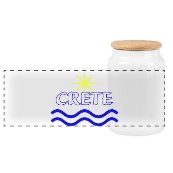Conception de logo Soleil et mer Crète - Boîte à biscuits avec couvercle en bois - blanc - Devant