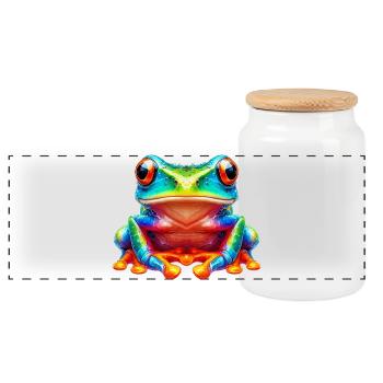 Frog - Panoramic Cookie Jar with Wooden Lid - white - Front