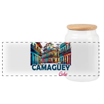 Camagüey Kuba Karibik Design - Panorama Keksdose mit Holzdeckel - Weiß - Vorne