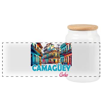 Camagüey Kuba Karibik Design - Panorama Keksdose mit Holzdeckel - Weiß - Vorne